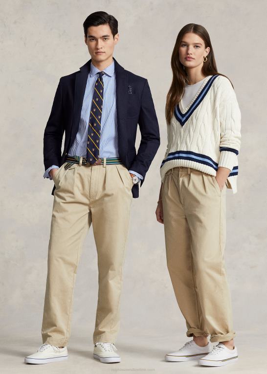 rl kaki unisex Ralph Lauren whitman plisserede chinobukser med afslappet pasform Z426B87
