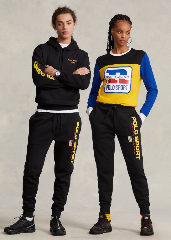 sort guld unisex Ralph Lauren polo sport fleece joggerbukser Z426B703