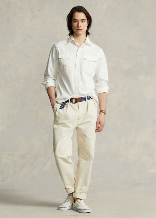 vintercreme unisex Ralph Lauren whitman plisserede chinobukser med afslappet pasform Z426B89