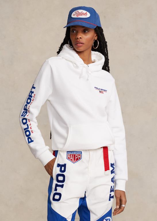 hvid unisex Ralph Lauren polo sport fleece hættetrøje Z426B3421