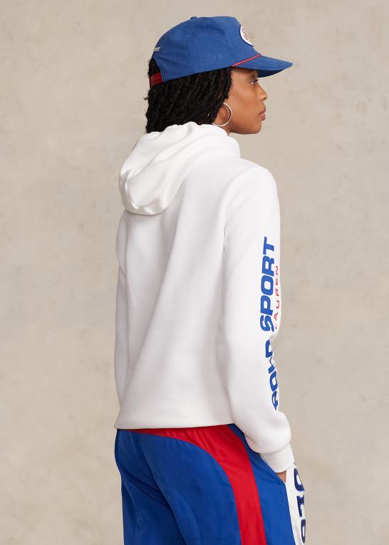 hvid unisex Ralph Lauren polo sport fleece hættetrøje Z426B3421