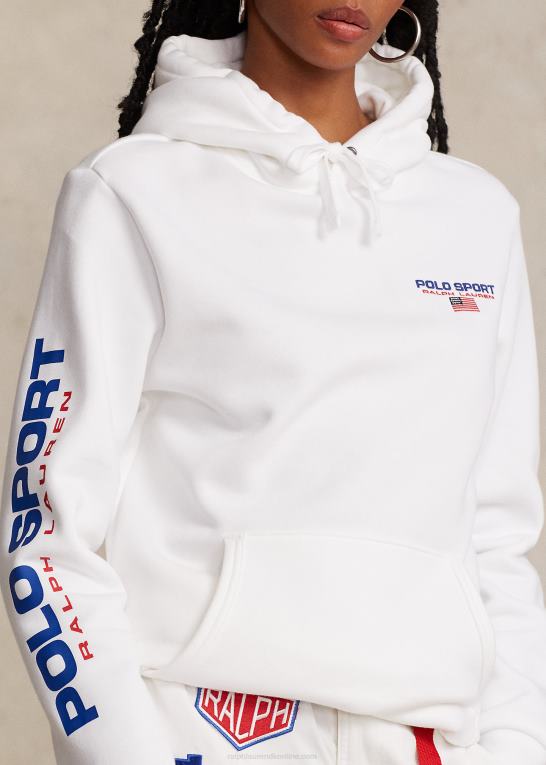 hvid unisex Ralph Lauren polo sport fleece hættetrøje Z426B3421