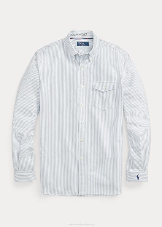 blå/hvid unisex Ralph Lauren custom fit stribet oxford skjorte Z426B137