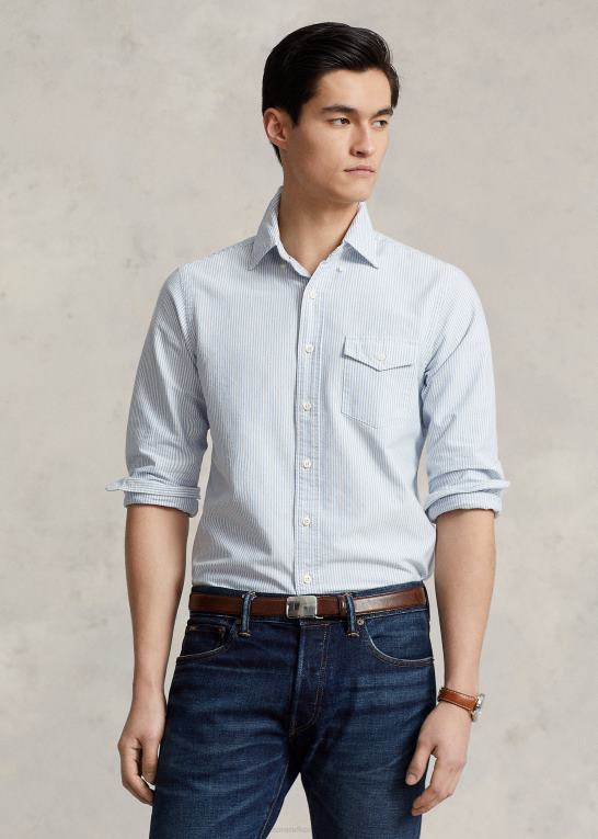 blå/hvid unisex Ralph Lauren custom fit stribet oxford skjorte Z426B137