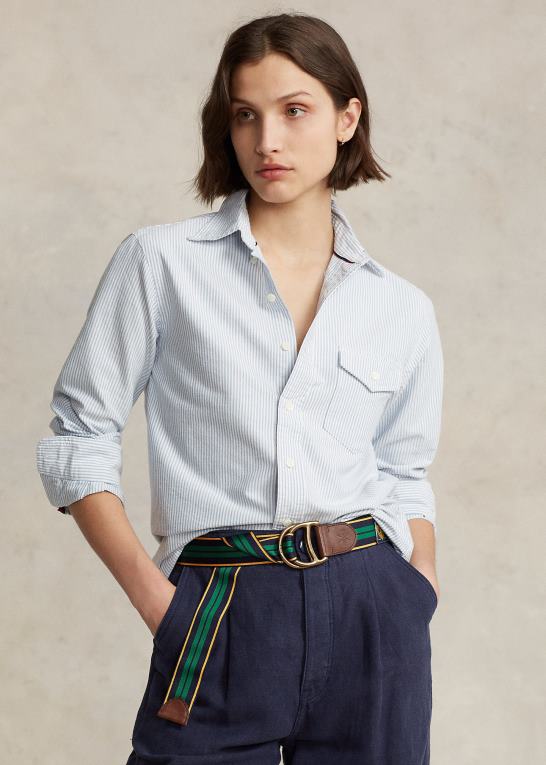 blå/hvid unisex Ralph Lauren custom fit stribet oxford skjorte Z426B137
