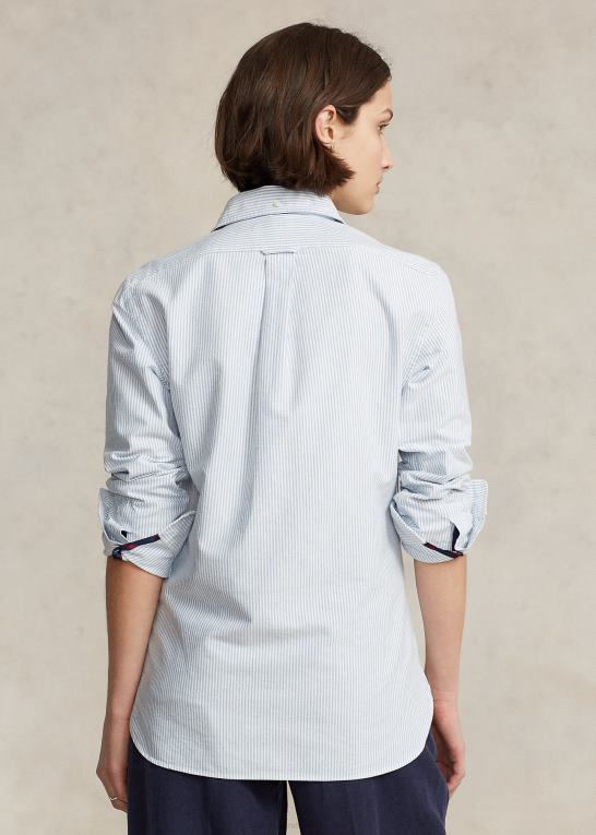 blå/hvid unisex Ralph Lauren custom fit stribet oxford skjorte Z426B137
