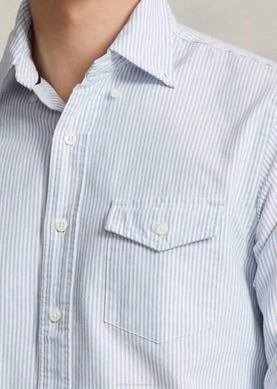 blå/hvid unisex Ralph Lauren custom fit stribet oxford skjorte Z426B137