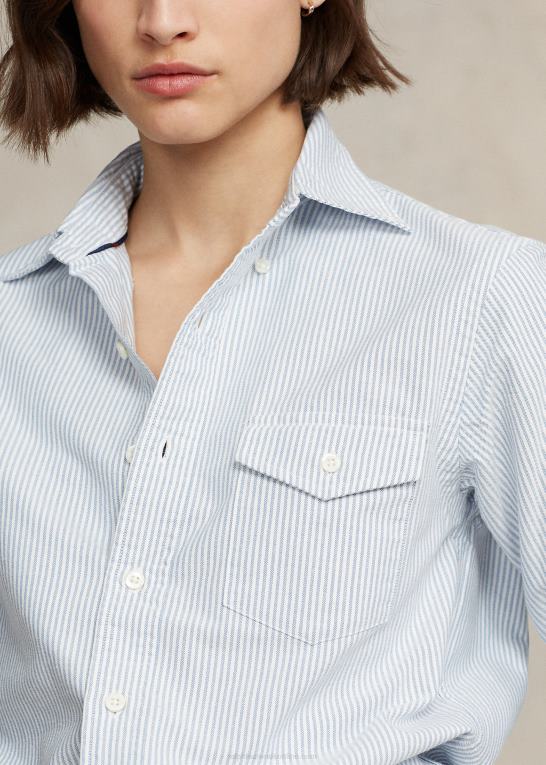 blå/hvid unisex Ralph Lauren custom fit stribet oxford skjorte Z426B137