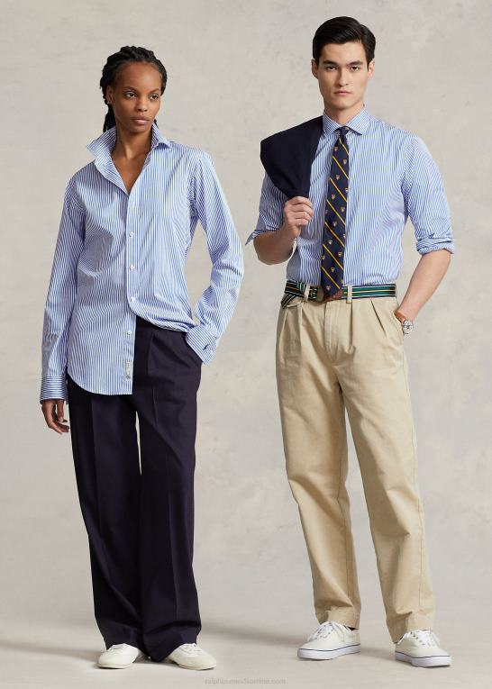 blå/hvid unisex Ralph Lauren stribet poplin skjorte i specialdesign Z426B123