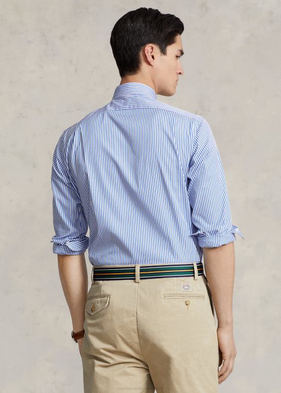 blå/hvid unisex Ralph Lauren stribet poplin skjorte i specialdesign Z426B123