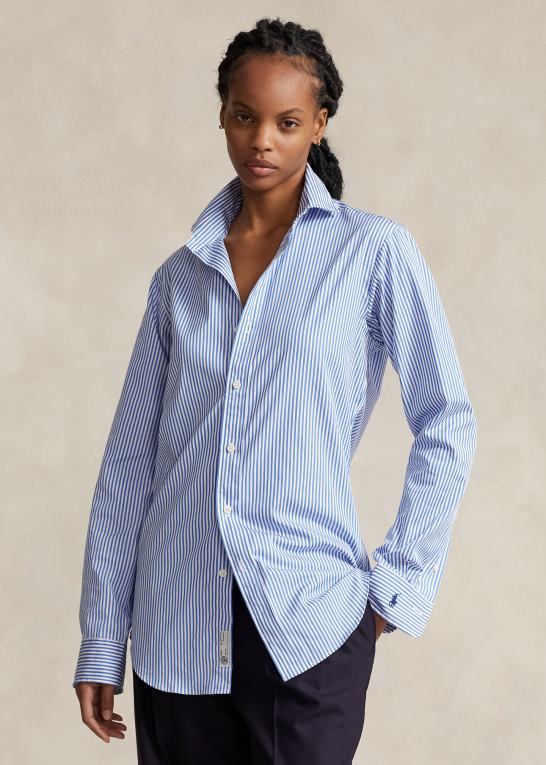 blå/hvid unisex Ralph Lauren stribet poplin skjorte i specialdesign Z426B123