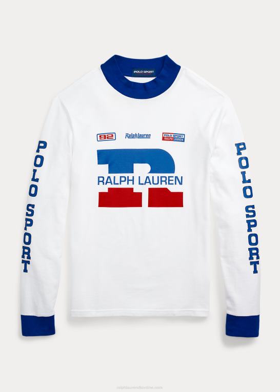 hvid unisex Ralph Lauren logo vaffelstrikket mockneck skjorte Z426B3426
