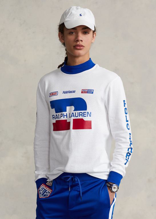 hvid unisex Ralph Lauren logo vaffelstrikket mockneck skjorte Z426B3426