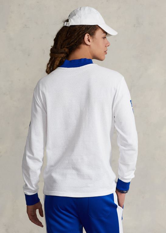hvid unisex Ralph Lauren logo vaffelstrikket mockneck skjorte Z426B3426