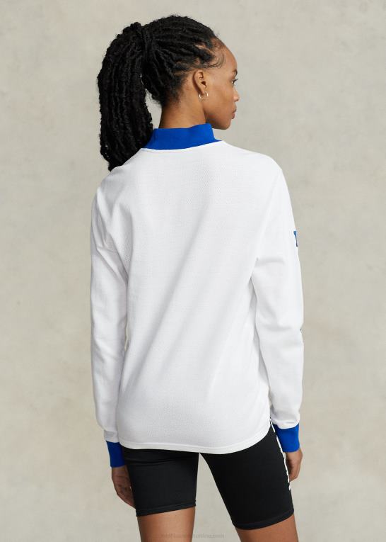 hvid unisex Ralph Lauren logo vaffelstrikket mockneck skjorte Z426B3426