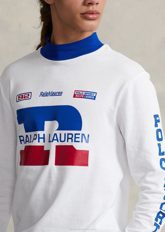 hvid unisex Ralph Lauren logo vaffelstrikket mockneck skjorte Z426B3426