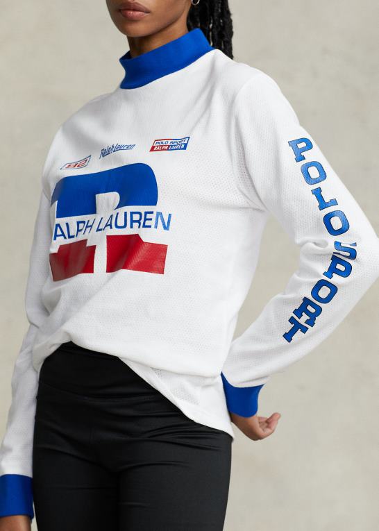 hvid unisex Ralph Lauren logo vaffelstrikket mockneck skjorte Z426B3426