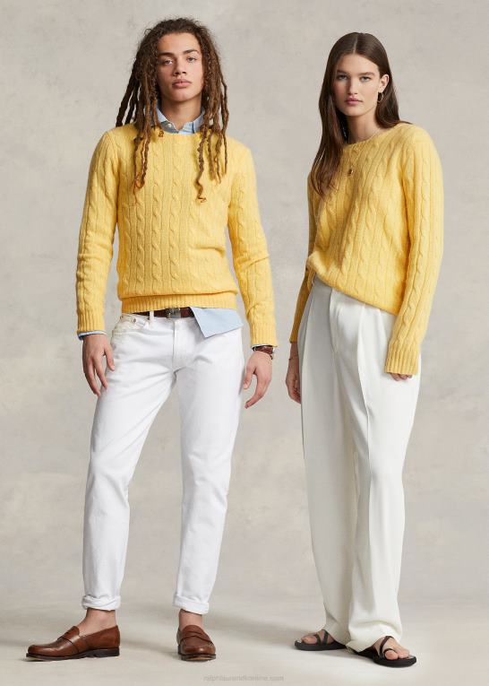 falde gul unisex Ralph Lauren den ikoniske kabelstrikkede kashmirtrøje Z426B3397