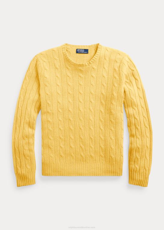 falde gul unisex Ralph Lauren den ikoniske kabelstrikkede kashmirtrøje Z426B3397