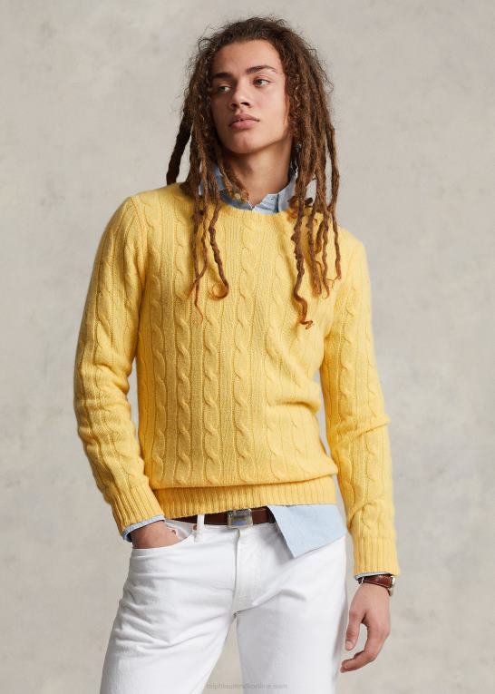 falde gul unisex Ralph Lauren den ikoniske kabelstrikkede kashmirtrøje Z426B3397