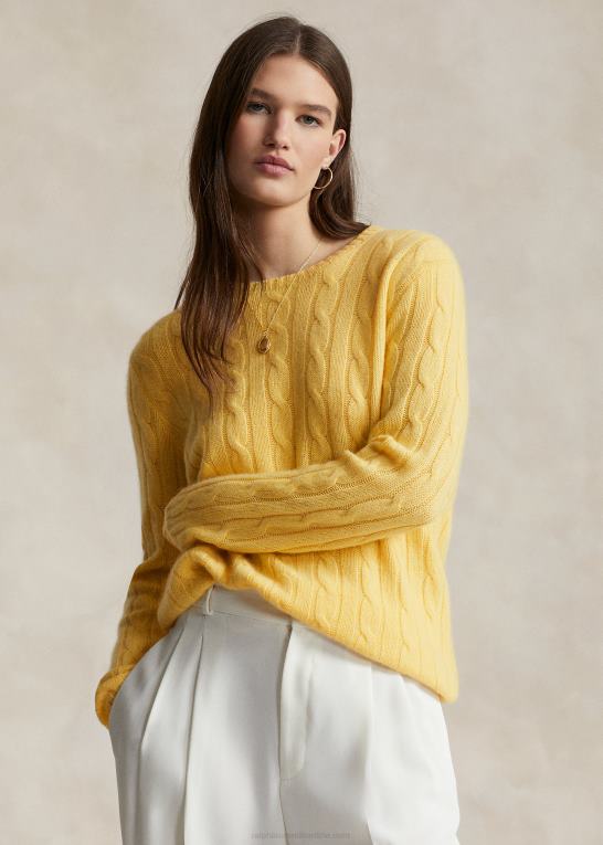 falde gul unisex Ralph Lauren den ikoniske kabelstrikkede kashmirtrøje Z426B3397
