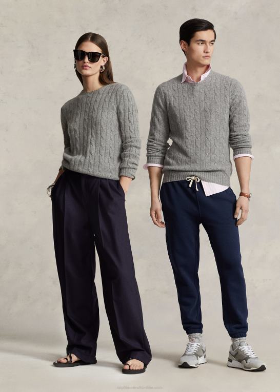 fawn grå lyng unisex Ralph Lauren den ikoniske kabelstrikkede kashmirtrøje Z426B3395