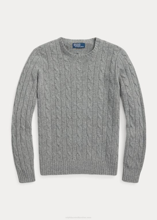fawn grå lyng unisex Ralph Lauren den ikoniske kabelstrikkede kashmirtrøje Z426B3395