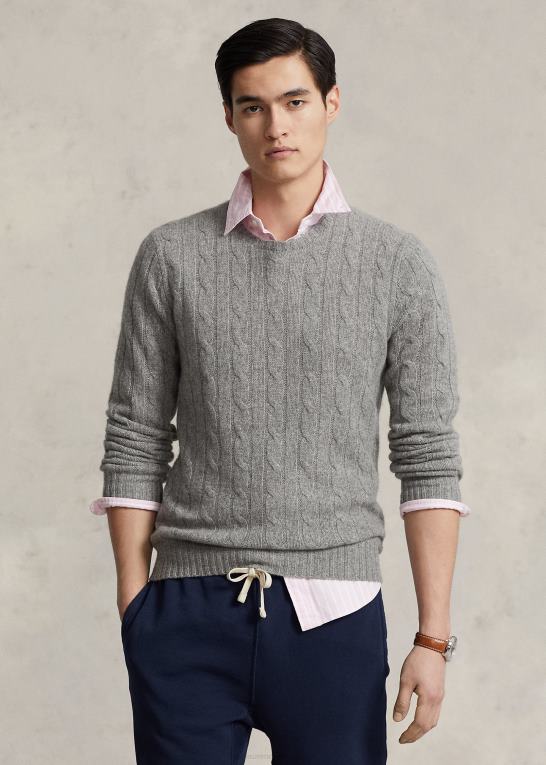 fawn grå lyng unisex Ralph Lauren den ikoniske kabelstrikkede kashmirtrøje Z426B3395