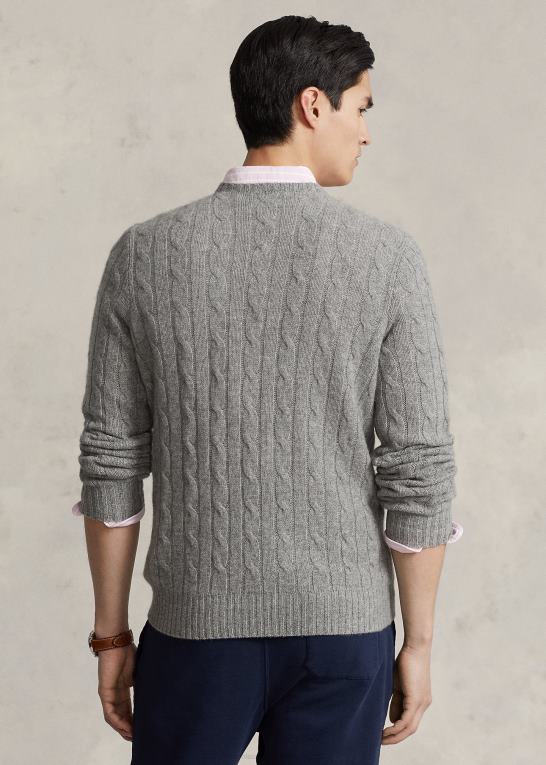 fawn grå lyng unisex Ralph Lauren den ikoniske kabelstrikkede kashmirtrøje Z426B3395