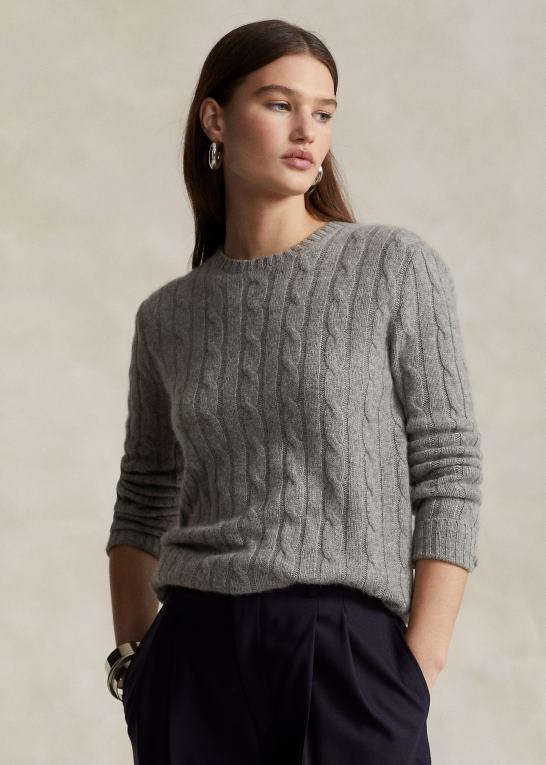fawn grå lyng unisex Ralph Lauren den ikoniske kabelstrikkede kashmirtrøje Z426B3395