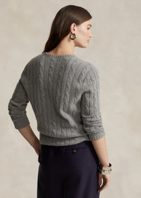 fawn grå lyng unisex Ralph Lauren den ikoniske kabelstrikkede kashmirtrøje Z426B3395