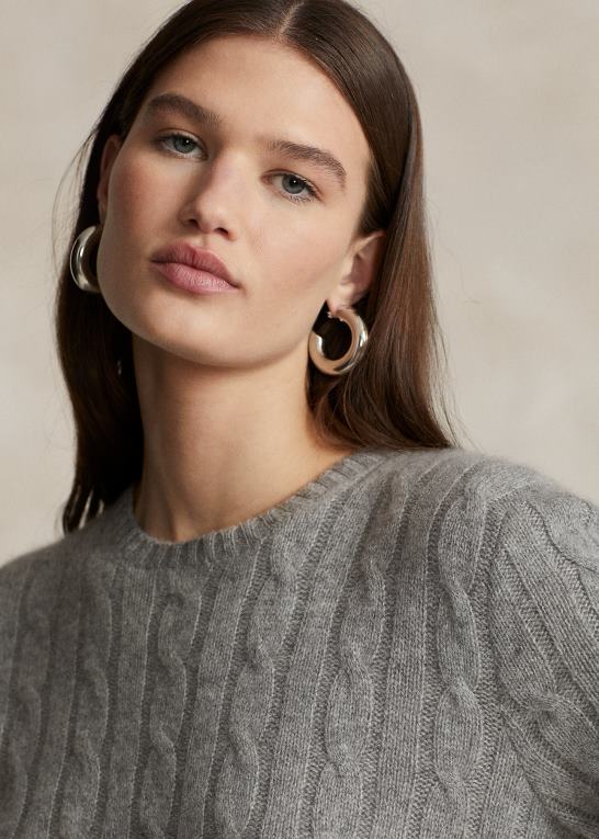 fawn grå lyng unisex Ralph Lauren den ikoniske kabelstrikkede kashmirtrøje Z426B3395
