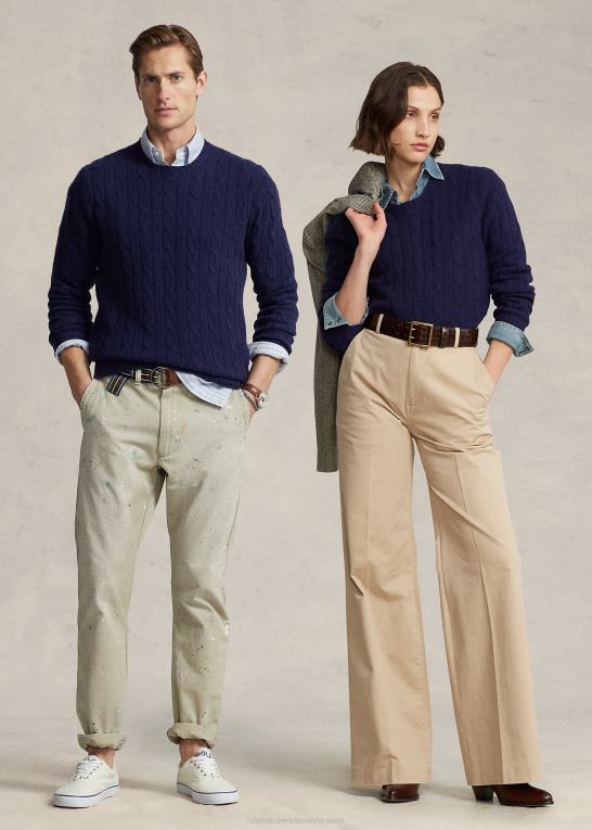 lys flåde unisex Ralph Lauren den ikoniske kabelstrikkede kashmirtrøje Z426B3393