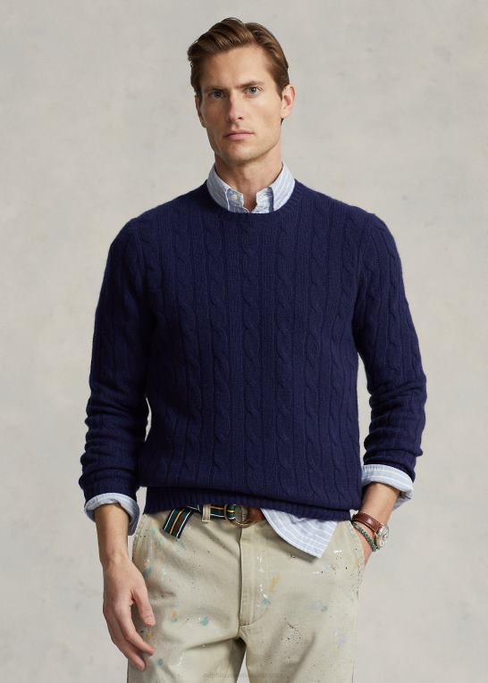 lys flåde unisex Ralph Lauren den ikoniske kabelstrikkede kashmirtrøje Z426B3393