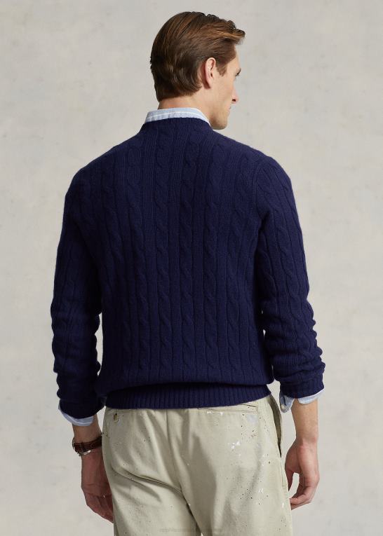 lys flåde unisex Ralph Lauren den ikoniske kabelstrikkede kashmirtrøje Z426B3393