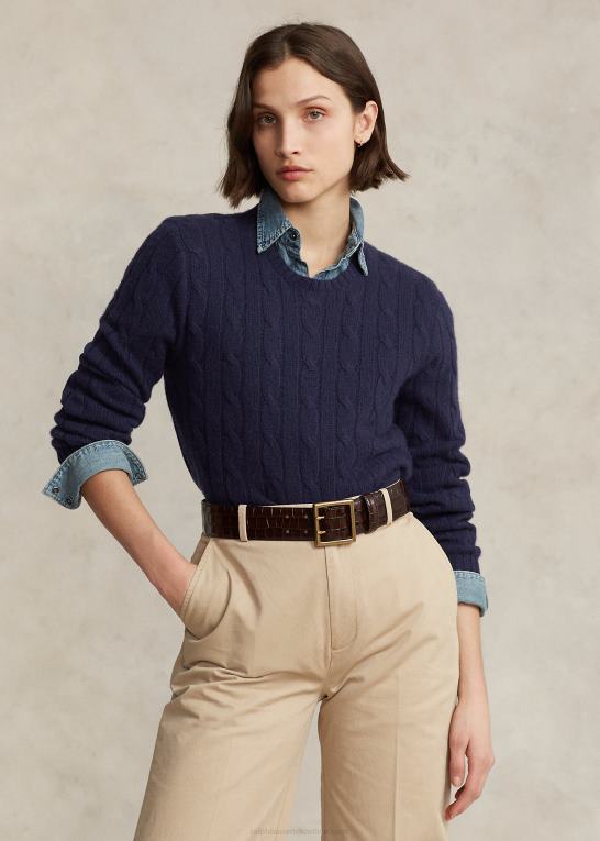 lys flåde unisex Ralph Lauren den ikoniske kabelstrikkede kashmirtrøje Z426B3393