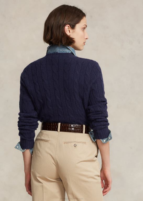 lys flåde unisex Ralph Lauren den ikoniske kabelstrikkede kashmirtrøje Z426B3393
