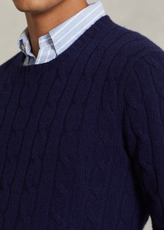 lys flåde unisex Ralph Lauren den ikoniske kabelstrikkede kashmirtrøje Z426B3393