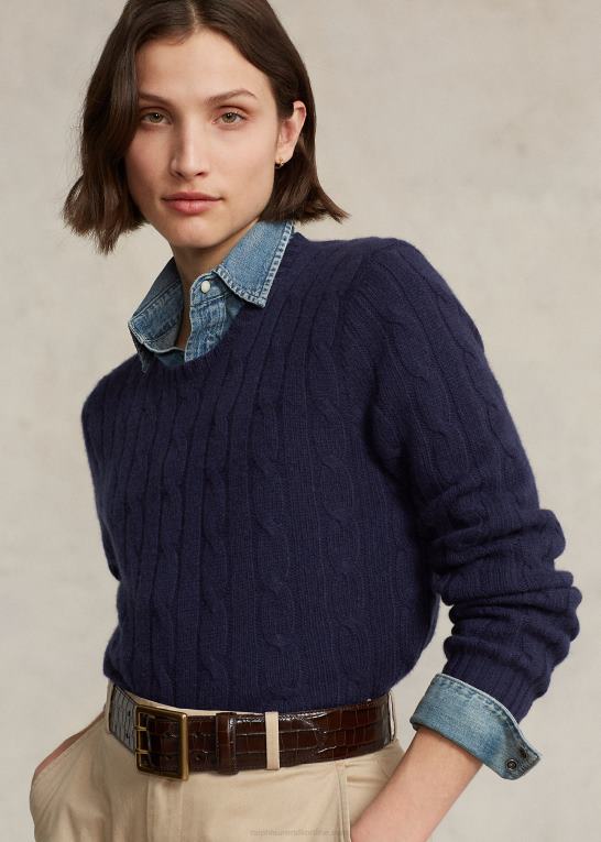 lys flåde unisex Ralph Lauren den ikoniske kabelstrikkede kashmirtrøje Z426B3393