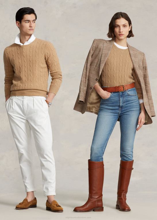 ny kamel melange unisex Ralph Lauren den ikoniske kabelstrikkede kashmirtrøje Z426B3400
