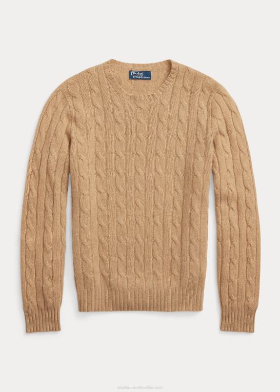 ny kamel melange unisex Ralph Lauren den ikoniske kabelstrikkede kashmirtrøje Z426B3400