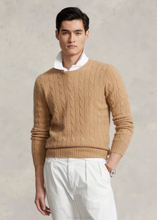 ny kamel melange unisex Ralph Lauren den ikoniske kabelstrikkede kashmirtrøje Z426B3400