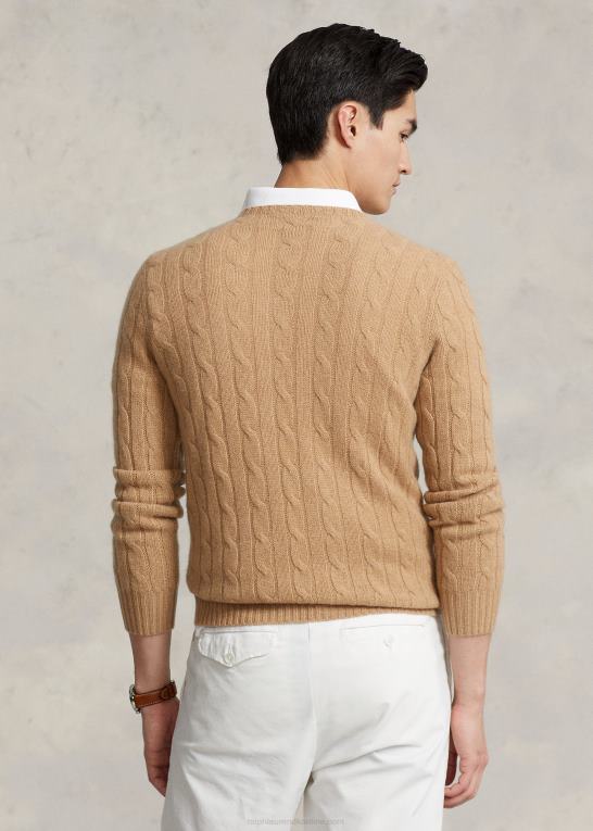 ny kamel melange unisex Ralph Lauren den ikoniske kabelstrikkede kashmirtrøje Z426B3400