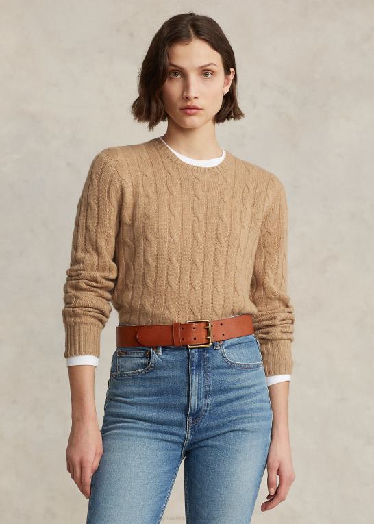 ny kamel melange unisex Ralph Lauren den ikoniske kabelstrikkede kashmirtrøje Z426B3400