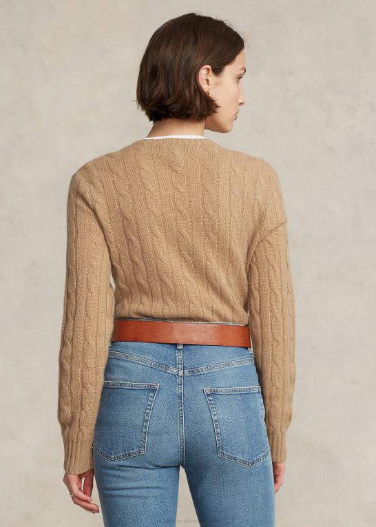 ny kamel melange unisex Ralph Lauren den ikoniske kabelstrikkede kashmirtrøje Z426B3400