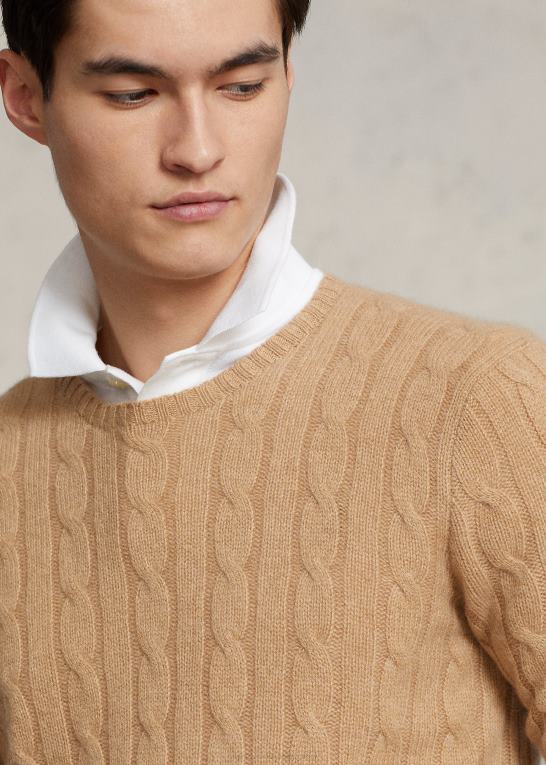ny kamel melange unisex Ralph Lauren den ikoniske kabelstrikkede kashmirtrøje Z426B3400