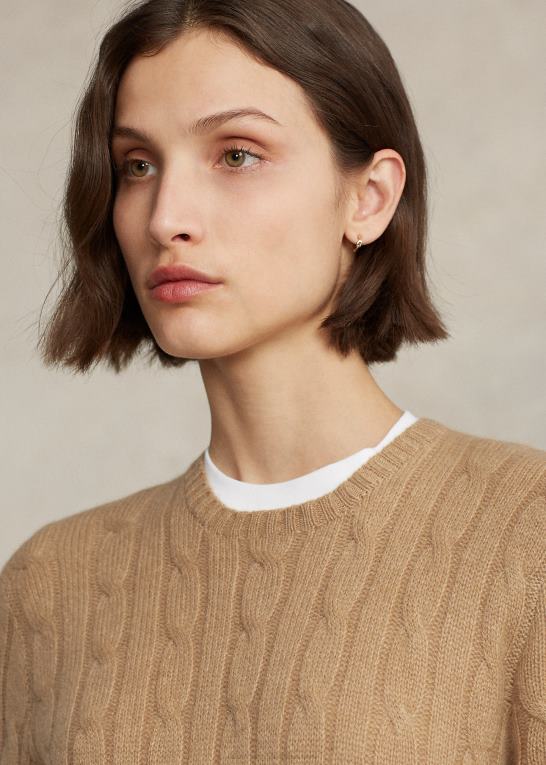 ny kamel melange unisex Ralph Lauren den ikoniske kabelstrikkede kashmirtrøje Z426B3400