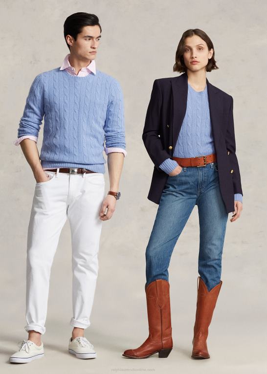 ny litchfield blå unisex Ralph Lauren den ikoniske kabelstrikkede kashmirtrøje Z426B3390