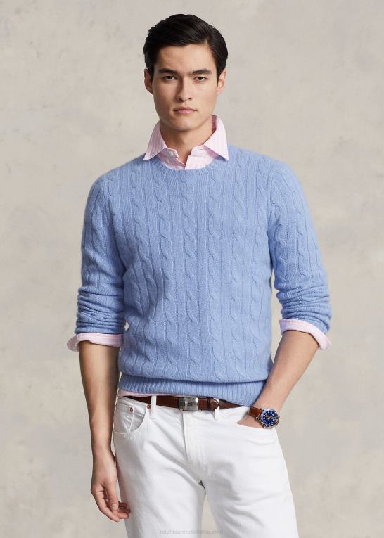 ny litchfield blå unisex Ralph Lauren den ikoniske kabelstrikkede kashmirtrøje Z426B3390