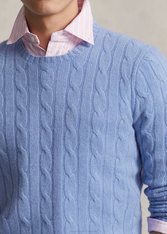 ny litchfield blå unisex Ralph Lauren den ikoniske kabelstrikkede kashmirtrøje Z426B3390